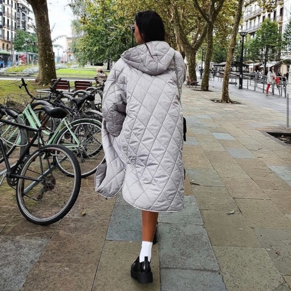 Zara long quilted puffer coat with hood stone grey - Picture 13 of 16
